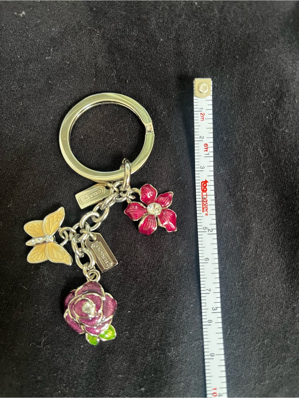 Coach Floral & Butterfly Enamel Charm Keyring - Pink, Yellow, Purple - Picture 2 of 4